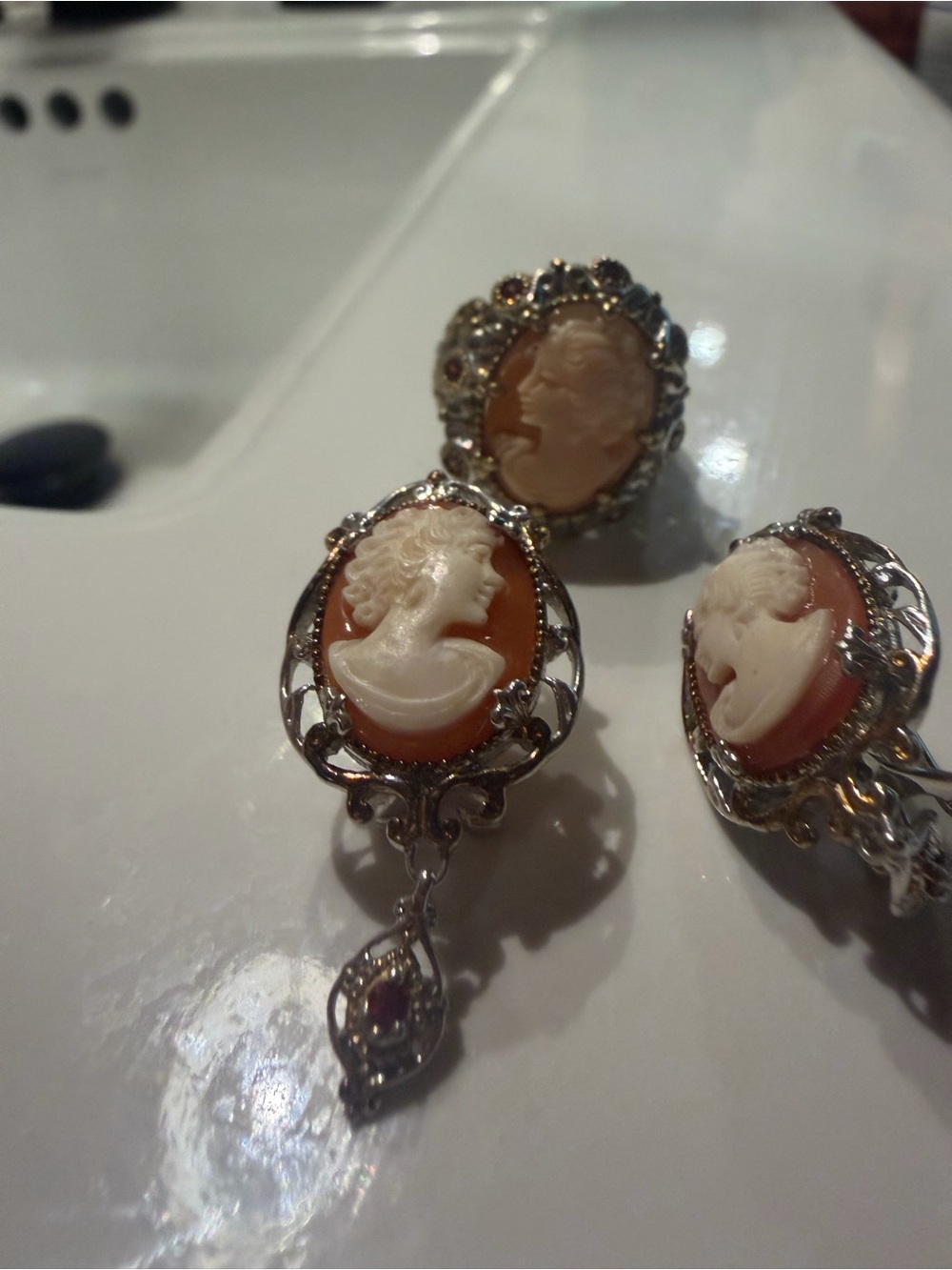 Vintage Style Coral Cameo set